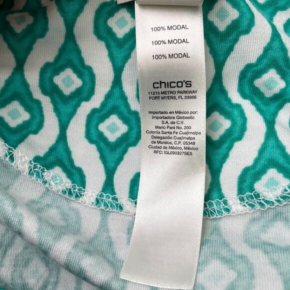 Chicos Womens 2 Size L Ikat Teal Soft Modal Knit Tunic Top Coastal Preppy Chic - Picture 6 of 9